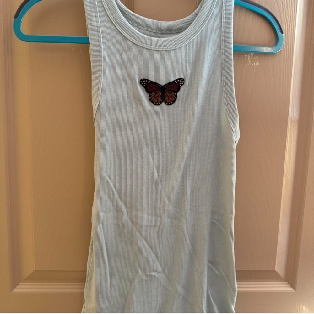 Light blue tank with butterfly design #butterfly